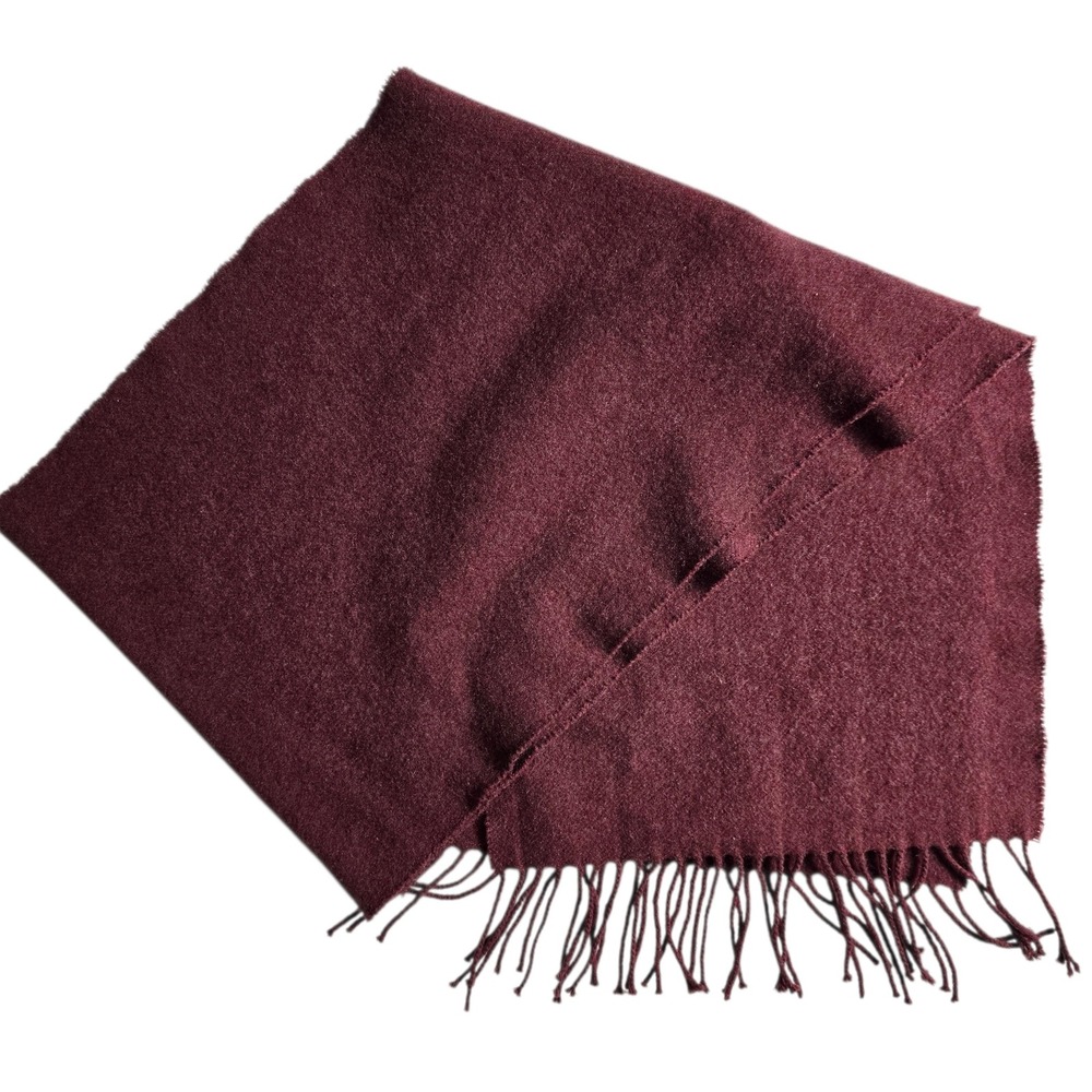 Louisa Perini 100% Cashmere Scarf Burgundy Wine Red Fringe Luxury Winter Wrap